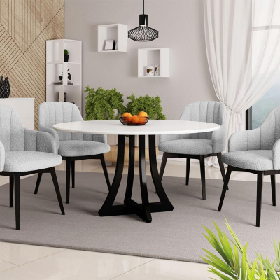 Okrúhly jedálenský stôl 120 cm so 4 stoličkami TULZA 2 - lesklý čiernobiely / šedý