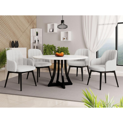 Okrúhly jedálenský stôl 120 cm so 4 stoličkami TULZA 2 - lesklý čiernobiely / biely
