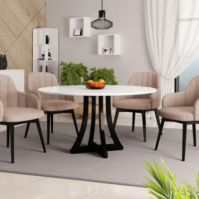 Okrúhly jedálenský stôl 120 cm so 4 stoličkami TULZA 2 - lesklý čiernobiely / béžový