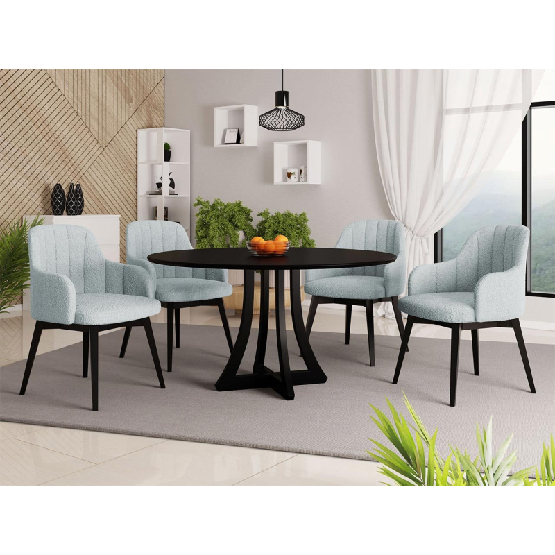 Okrúhly jedálenský stôl 120 cm so 4 stoličkami TULZA 2 - čierny / modrý