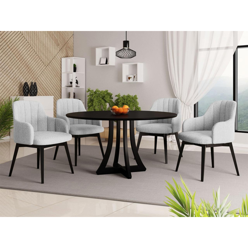 Okrúhly jedálenský stôl 120 cm so 4 stoličkami TULZA 2 - čierny / šedý