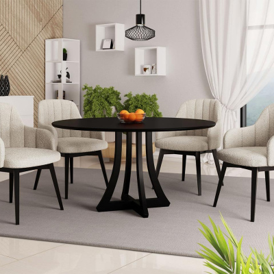 Okrúhly jedálenský stôl 120 cm so 4 stoličkami TULZA 2 - čierny / krémový