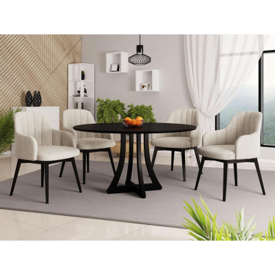 Okrúhly jedálenský stôl 120 cm so 4 stoličkami TULZA 2 - čierny / krémový