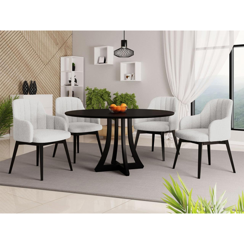 Okrúhly jedálenský stôl 120 cm so 4 stoličkami TULZA 2 - čierny / biely