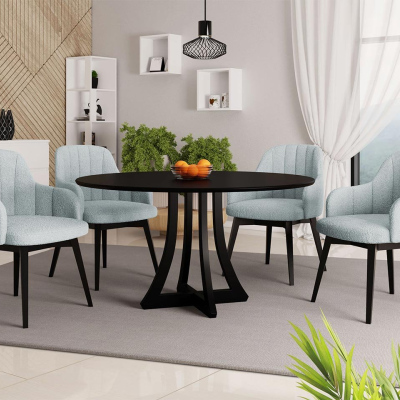Okrúhly jedálenský stôl 100 cm so 4 stoličkami TULZA 2 - čierny / modrý