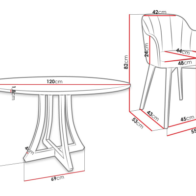 Okrúhly jedálenský stôl 120 cm so 4 stoličkami TULZA 2 - lesklý čiernobiely / modrý