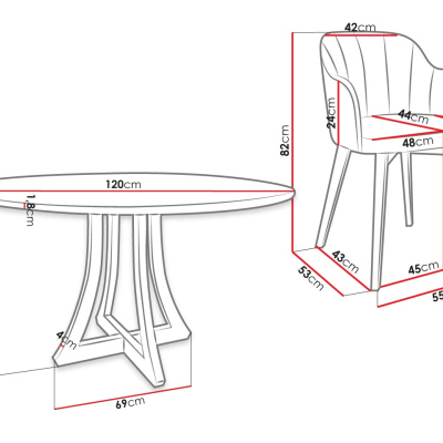 Okrúhly jedálenský stôl 120 cm so 4 stoličkami TULZA 2 - lesklý čiernobiely / béžový