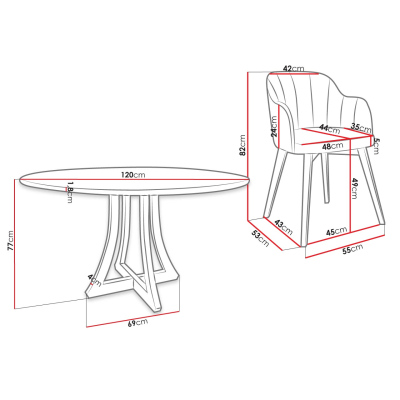 Okrúhly jedálenský stôl 120 cm so 4 stoličkami TULZA 2 - lesklý čiernobiely / béžový