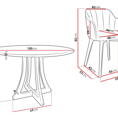 Okrúhly jedálenský stôl 100 cm so 4 stoličkami TULZA 2 - čierny / modrý