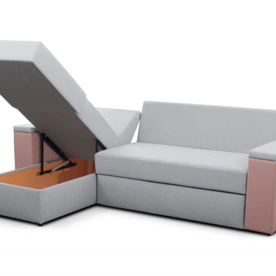 Rozkladacia sedacia súprava s úložným priestorom MEYA - svetlo šedá / ružová