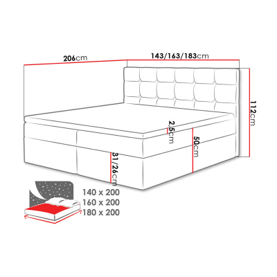 Kontinentálna manželská posteľ 140x200 CAROLA - modrá + topper ZDARMA