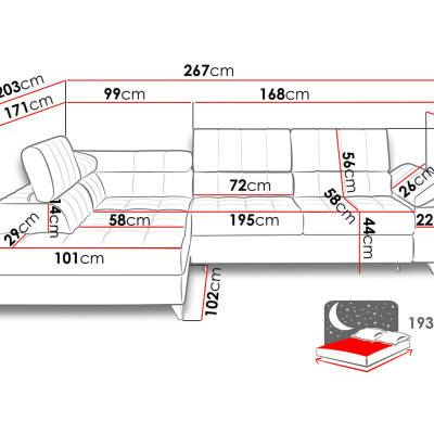 Rozkladacia rohová sedačka s úložným priestorom OKLAHOMA - červená, pravý roh