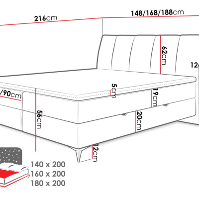 Kontinentálna manželská posteľ 180x200 TALLOW - šedá + topper ZDARMA