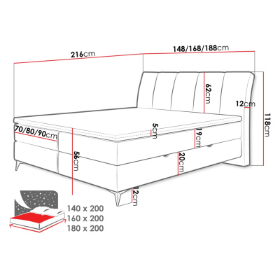 Kontinentálna manželská posteľ 180x200 TALLOW - šedá + topper ZDARMA