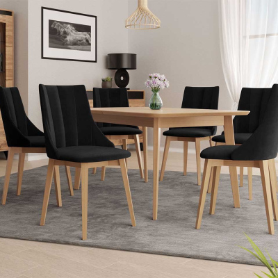 Rozkladací jedálenský stôl so 6 stoličkami NOWEN 2 - prírodné drevo / čierny 1