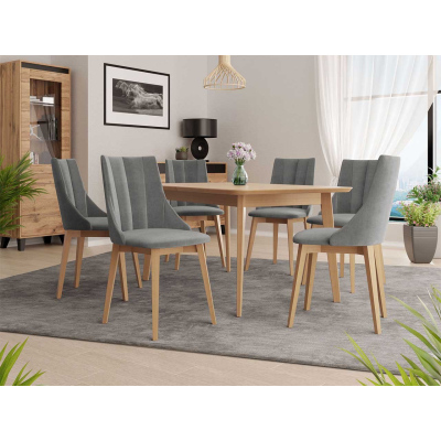 Rozkladací jedálenský stôl so 6 stoličkami NOWEN 2 - prírodné drevo / šedý
