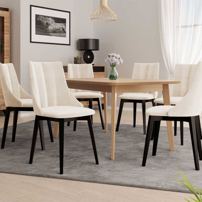 Rozkladací jedálenský stôl so 6 stoličkami NOWEN 2 - prírodné drevo / čierny / béžový