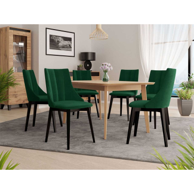 Rozkladací jedálenský stôl so 6 stoličkami NOWEN 2 - prírodné drevo / čierny / zelený