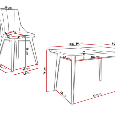 Rozkladací jedálenský stôl so 6 stoličkami NOWEN 2 - prírodné drevo / čierny / šedý