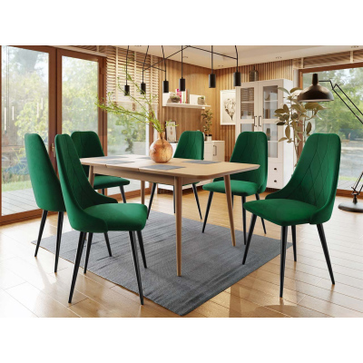 Rozkladací jedálenský stôl so stoličkami OLMIO 2 - prírodné drevo / čierny / zelený