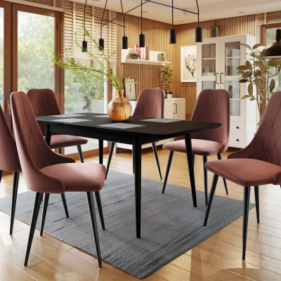 Rozkladací jedálenský stôl so stoličkami OLMIO 2 - čierny / ružový