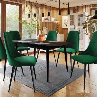 Rozkladací jedálenský stôl so stoličkami OLMIO 2 - čierny / zelený