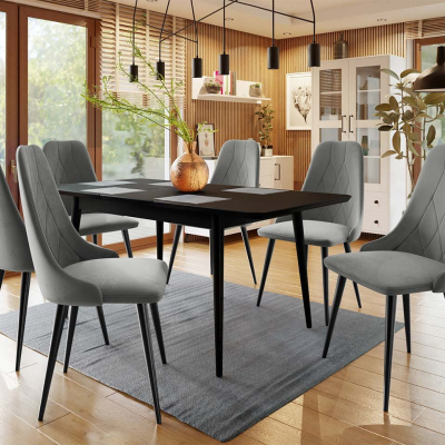 Rozkladací jedálenský stôl so stoličkami OLMIO 2 - čierny / šedý