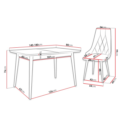 Rozkladací jedálenský stôl so stoličkami OLMIO 2 - prírodné drevo / čierny / ružový