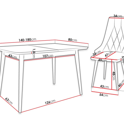Rozkladací jedálenský stôl so stoličkami OLMIO 2 - prírodné drevo / čierny / béžový