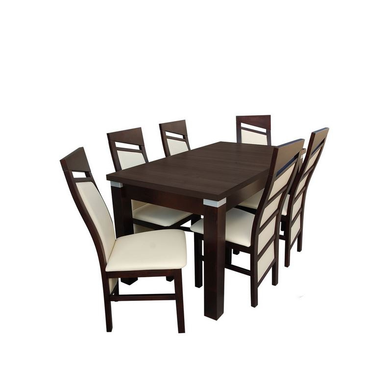 Jedálenský set stôl a stoličky MOVILE 44 - orech / béžová eko koža
