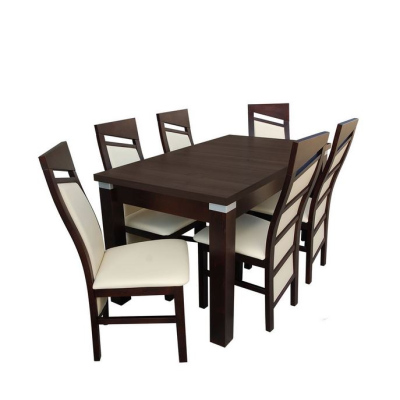 Jedálenský set stôl a stoličky MOVILE 44 - orech / béžová eko koža