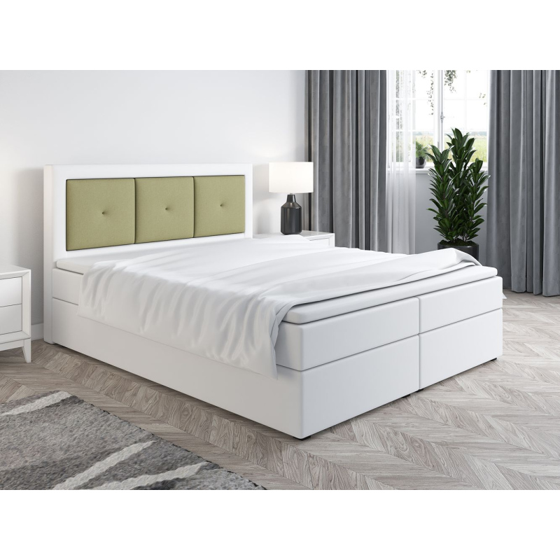 Boxspringová posteľ LILLIANA 4 - 200x200, biela eko koža / zelená