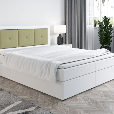 Boxspringová posteľ LILLIANA 4 - 180x200, biela eko koža / zelená