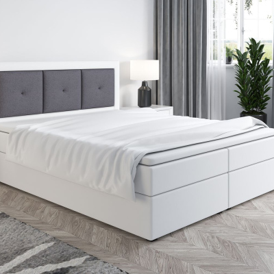 Boxspringová posteľ LILLIANA 4 - 180x200, biela eko koža / šedá