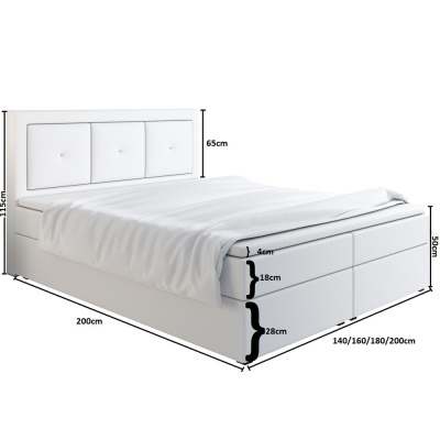 Boxspringová posteľ LILLIANA 4 - 180x200, biela eko koža / šedá