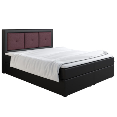Boxspringová posteľ LILLIANA 4 - 180x200, čierna eko koža / fialová