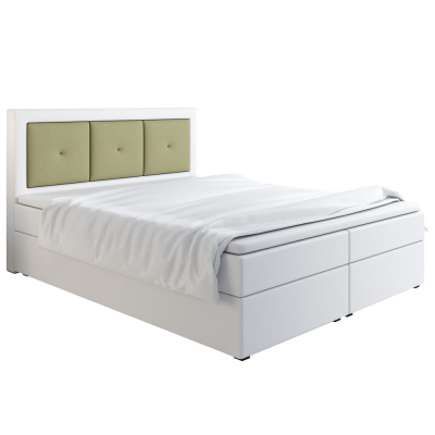 Boxspringová posteľ LILLIANA 4 - 160x200, biela eko koža / zelená