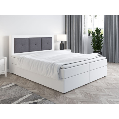 Boxspringová posteľ LILLIANA 4 - 160x200, biela eko koža / šedá
