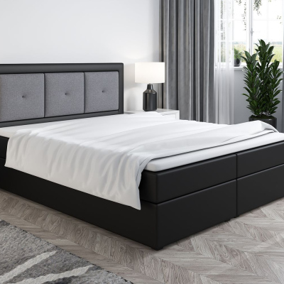 Boxspringová posteľ LILLIANA 4 - 160x200, čierna eko koža / šedá