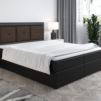 Boxspringová posteľ LILLIANA 4 - 160x200, čierna eko koža / hnedá