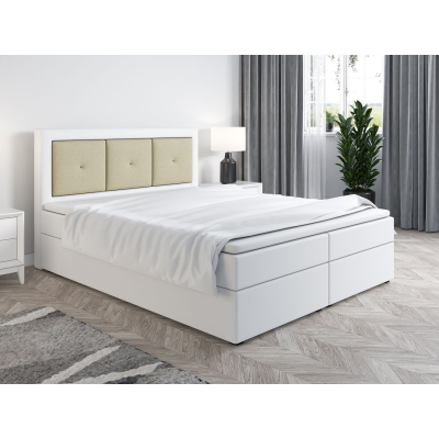 Boxspringová posteľ LILLIANA 4 - 140x200, biela eko koža / béžová