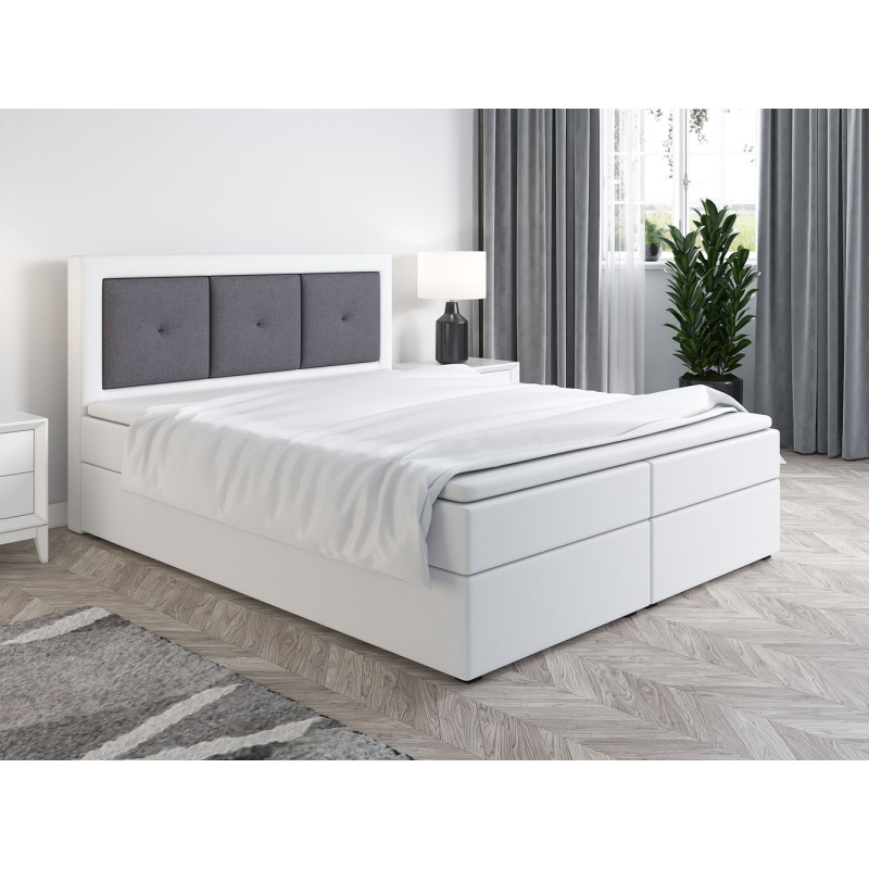 Boxspringová posteľ LILLIANA 4 - 140x200, biela eko koža / šedá