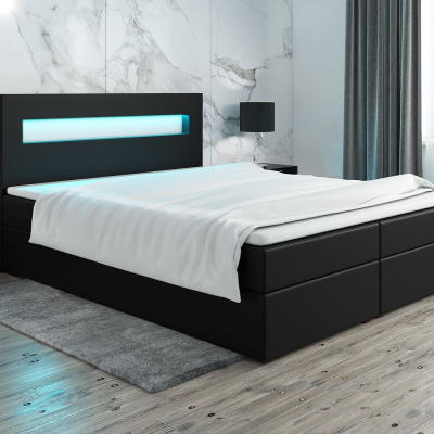 Čalúnená posteľ s osvetlením LILLIANA 3 - 200x200, čierna eko koža