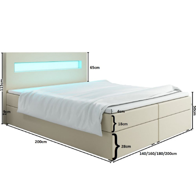 Čalúnená posteľ s osvetlením LILLIANA 3 - 200x200, hnedá