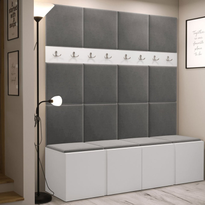 Stena do predsiene s botníkom a panelmi 42x42 SELAND 6 - biela / tmavo šedá