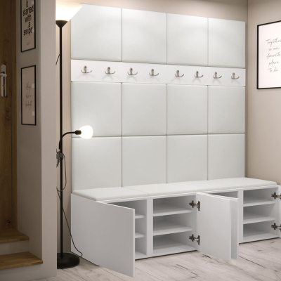 Stena do predsiene s botníkom a panelmi 42x42 SELAND 6 - biela / tmavo šedá