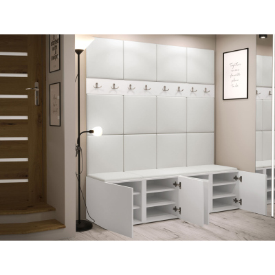 Stena do predsiene s botníkom a panelmi 42x42 SELAND 6 - biela / tmavo šedá