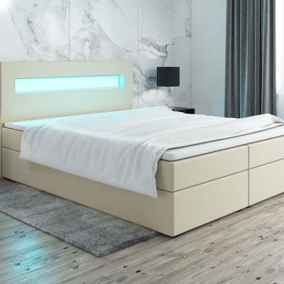Čalúnená posteľ s osvetlením LILLIANA 3 - 180x200, béžová eko koža