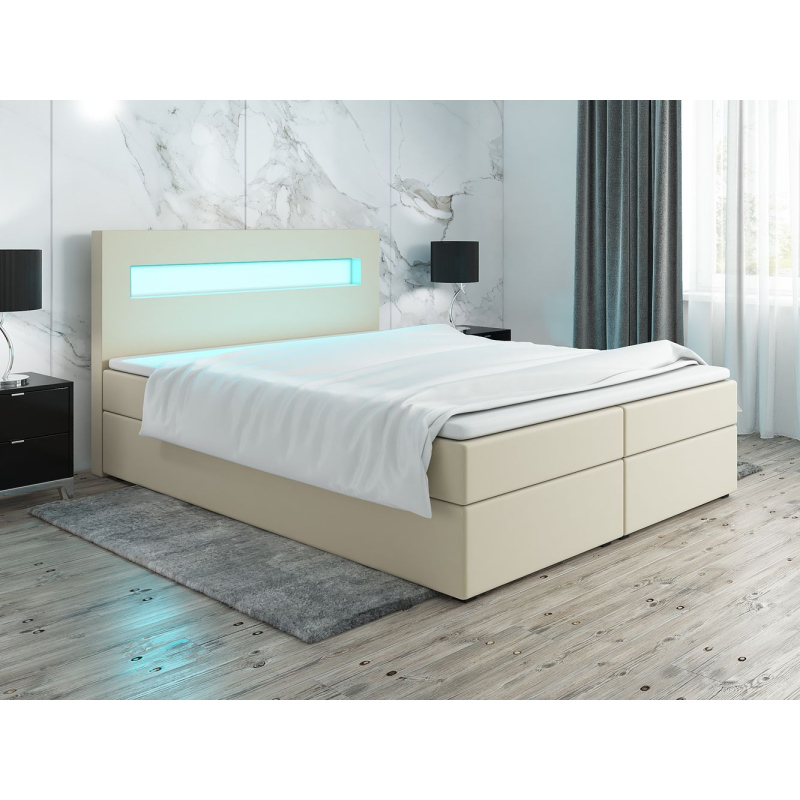 Čalúnená posteľ s osvetlením LILLIANA 3 - 180x200, béžová eko koža
