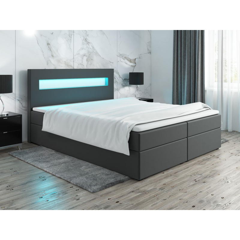 Čalúnená posteľ s osvetlením LILLIANA 3 - 180x200, šedá eko koža